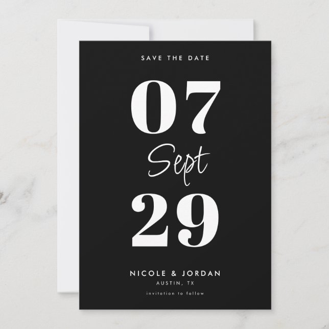 Reserve A Data Casamento Preto e Branco Simples Moderno (Frente)