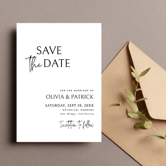 Reserve A Data Casamento Preto e Branco Simples Moderno Minimalis (Black and white minimalist save the date shares your date with clean, modern elegance.)