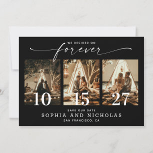 Reserve A Data Casamento Preto Elegante Três Fotos Chic Moderna