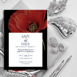Reserve A Data Casamento Preto-Elegante Vermelho Papoila Salvar A