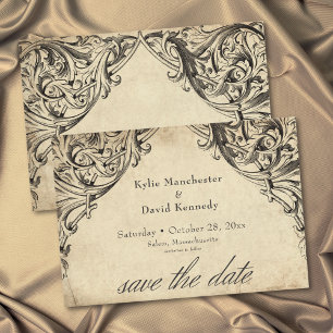 Reserve A Data Casamento Preto em Pergaminho Vintage Morcego Até 