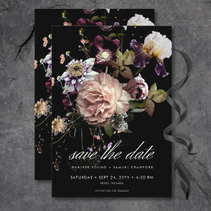 Reserve A Data Casamento Preto Floral Opulente de Pastel Moody Da