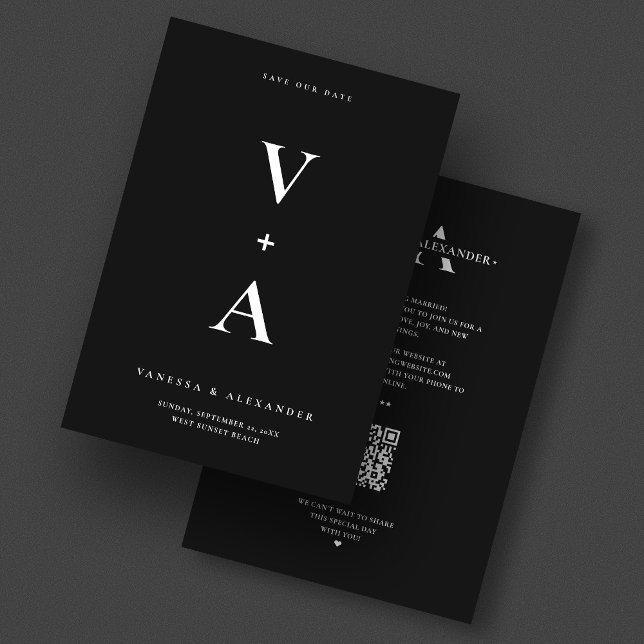 Reserve A Data Casamento Preto Monograma Simples Moderno (Modern Simple Monogram Black Wedding Save The Date
)