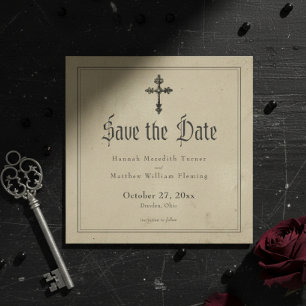 Reserve A Data Casamento Preto Toile Gótico Vintage Tan