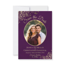 Casamento Púrpura de ameixas Douradas Elegante Fot