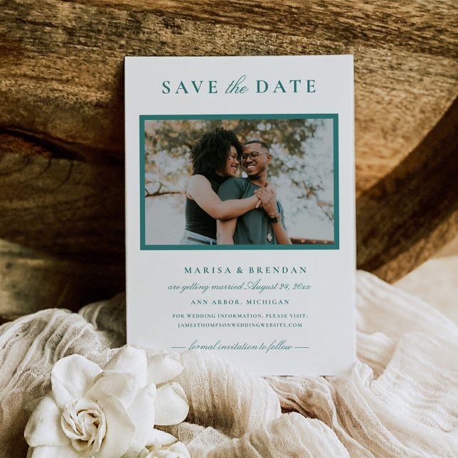 Reserve A Data Casamento Quadro de Foto Turquesa Elegante (Criador carregado)