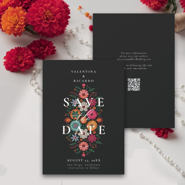 Reserve A Data Casamento Rancho QR Rustic Modern Floral Mexicano (rancho mexican wedding save the date fiesta hacienda illustration floral elegant modern qr code)