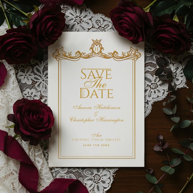 Reserve A Data Casamento Real de Ornamentado de Fantasia Medieval (Royal Muse Medieval Fantasy Ornate Plum Wedding Save The Date)
