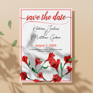 Reserve A Data Casamento Red Floral Watercolor