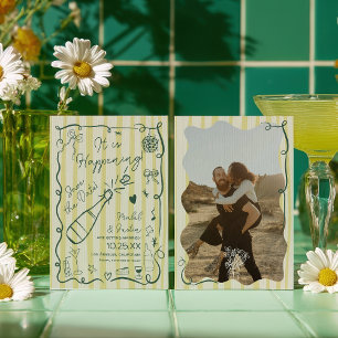 Reserve A Data Casamento retrô com foto desenhada à mão em verde