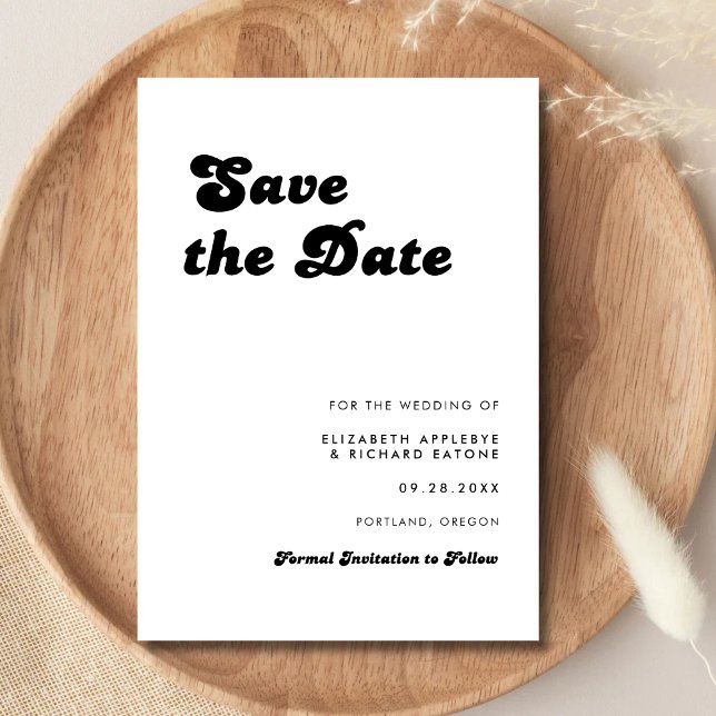 Reserve A Data Casamento Retro Elegante Preto e Branco (Retro black and white save the date sets a stylish, memorable tone for your wedding.)