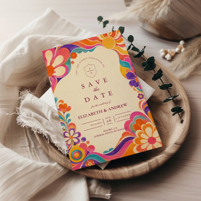 Reserve A Data Casamento Retro Groovy dos Anos 60 (Criador carregado)