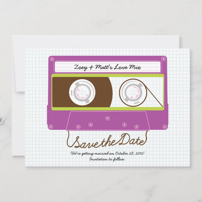 Reserve A Data Casamento Retro Indie Mixtape (Roxo/Lima) (Frente)