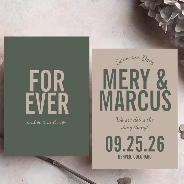 Reserve A Data Casamento Retro Moderno com Script Verde e Bege em (Criador carregado)