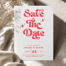 Reserve A Data Casamento Retro Moderno Vermelho e Branco