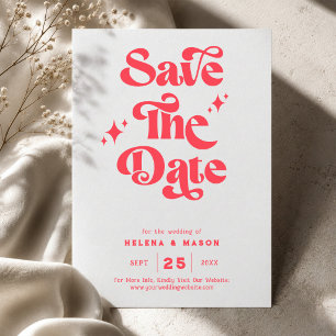 Reserve A Data Casamento Retro Moderno Vermelho e Branco