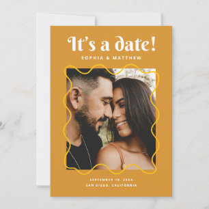 Reserve A Data Casamento Retro Mostarda Dourada Foto em Moldura