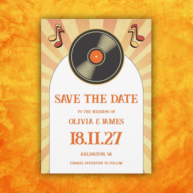 Reserve A Data Casamento Retro Orange Music Vinyl Groovy (Criador carregado)