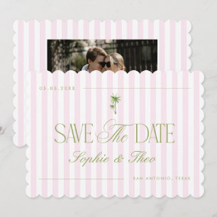 Reserve A Data Casamento Retro Vintage Árvore de Palma Rosa e Ver