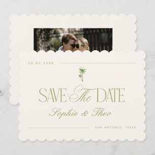 Reserve A Data Casamento Retro Vintage com Palmeira em Marfim e V