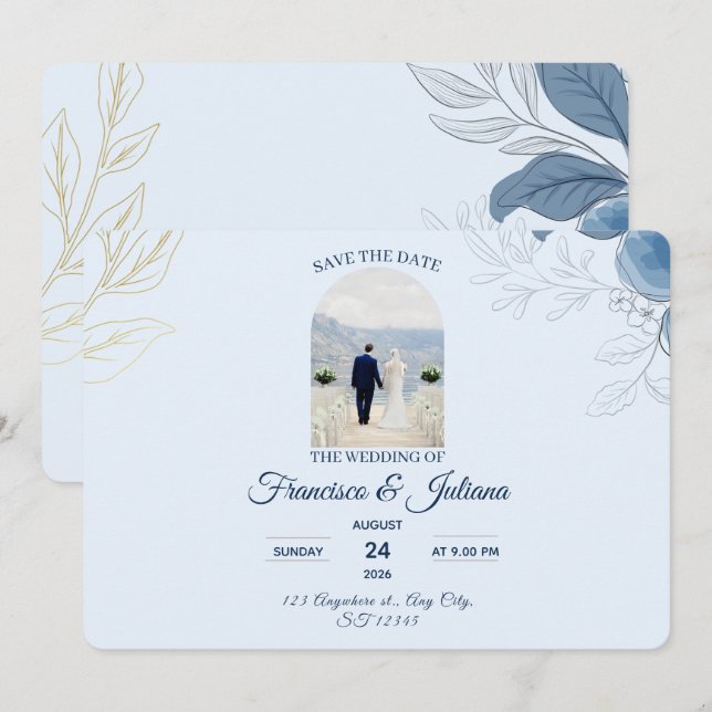 Reserve A Data Casamento Romântico à Beira-Mar Salve a Data (Frente/Verso)
