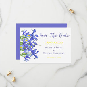 Reserve A Data Casamento Romântico Azul Irrises Floral Watercolor