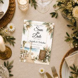 Reserve A Data Casamento Romântico Boho de Elegância Costeira