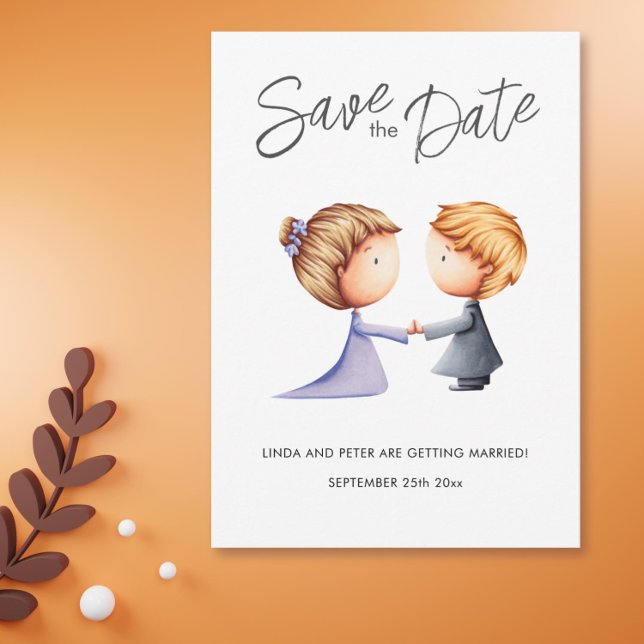 Reserve A Data Casamento Romântico Casal Bonito (Cute Couple Romantic Wedding Save The Date Illustrated Card)