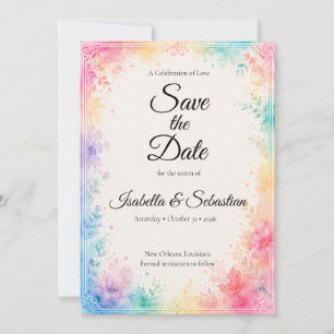 Reserve A Data Casamento Romântico com Aquarela Pastel Caprichosa