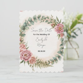 Reserve A Data Casamento Romântico com Flores Rosa e Vegetação