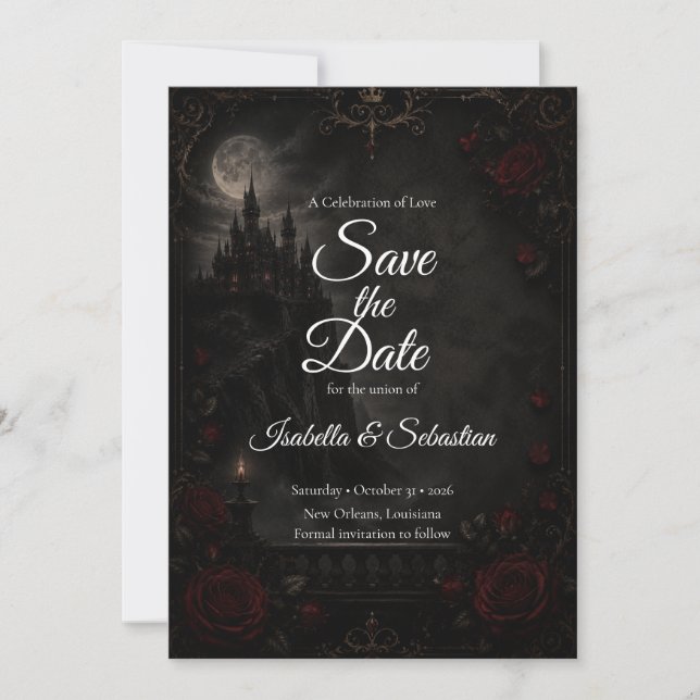 Reserve A Data Casamento Romântico com Luar Gótico Encantado (Frente)