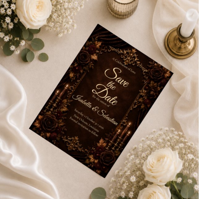 Reserve A Data Casamento Romântico com Luz de Velas no Outono Vin (Criador carregado)