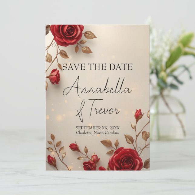 Reserve A Data Casamento Romântico com Rosas Vermelhas Enfeitiçad (Em pé/Frente)