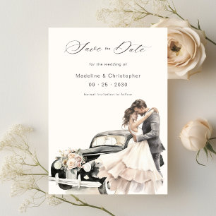 Reserve A Data Casamento Romântico de Carros vintage Salve a Data