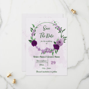 Reserve A Data Casamento romântico de flores roxas verdes