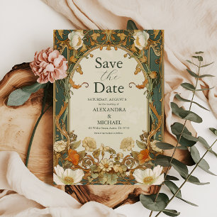 Reserve A Data Casamento Romântico de Frame Ornamentado Verde