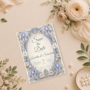 Reserve A Data Casamento Romântico de Íris Art Nouveau Etéreo