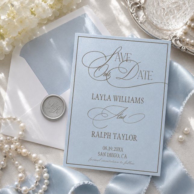Reserve A Data Casamento Romântico de Luxo Azul Oceano (Criador carregado)