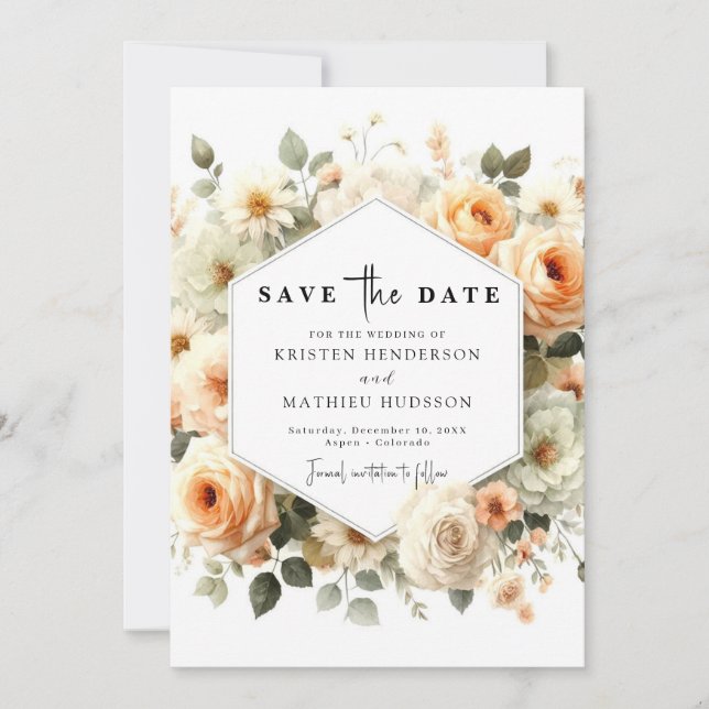 Reserve A Data Casamento Romântico de Pêssego Light Sage (Frente)