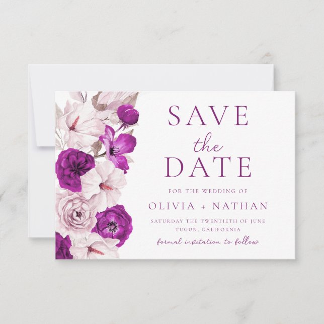 Reserve A Data Casamento Romântico de Plum & Blush Watercolor (Frente)