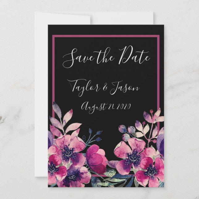 Reserve A Data Casamento Romântico de Script Floral Rosa Quente (Frente)