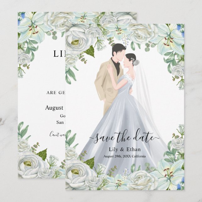 Reserve A Data Casamento Romântico em Aquarela (Frente/Verso)