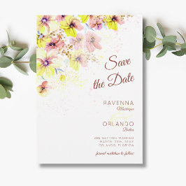 Reserve A Data Casamento Romântico Floral Amarelo Pastel Pansy Pê
