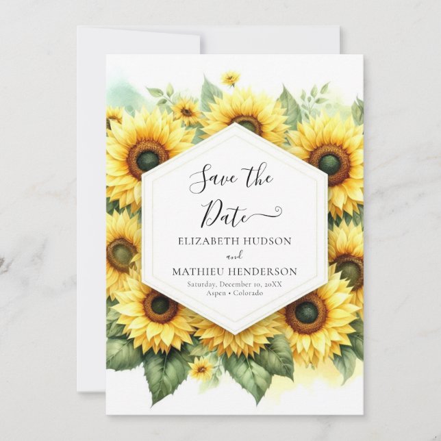 Reserve A Data Casamento Romântico Floral de Girassol (Frente)