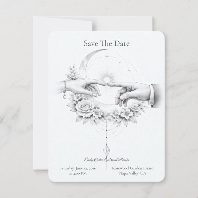 Reserve A Data Casamento Romântico Mãos Design Minimalista (Frente)