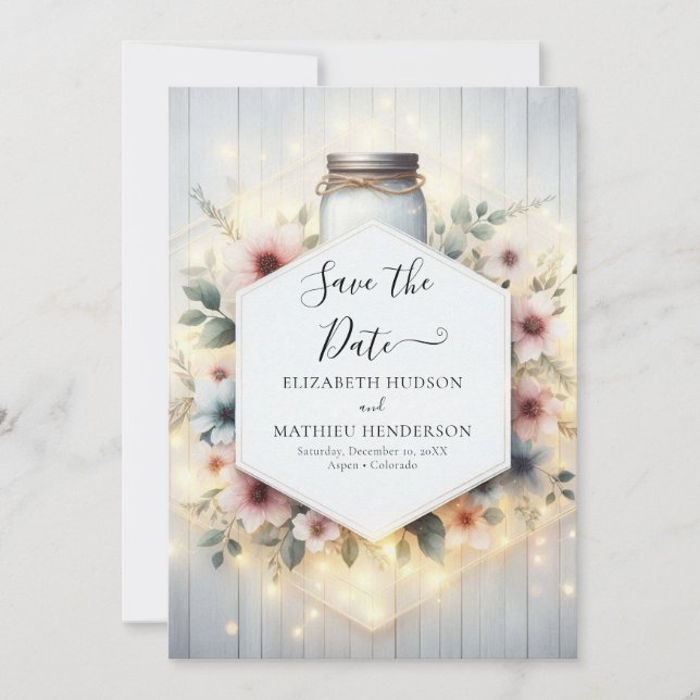 Reserve A Data Casamento Romântico Mason Jar Minimal (Frente)