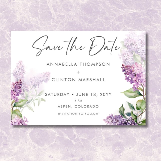 Reserve A Data Casamento Romântico Roxo e Sage Lilacs Moderno (Modern Romantic Purple & Sage Lilacs Wedding Save The Date)