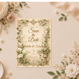 Reserve A Data Casamento Romântico Vintage com Copo-de-Leite