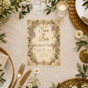Reserve A Data Casamento Romântico Vintage com Wisteria