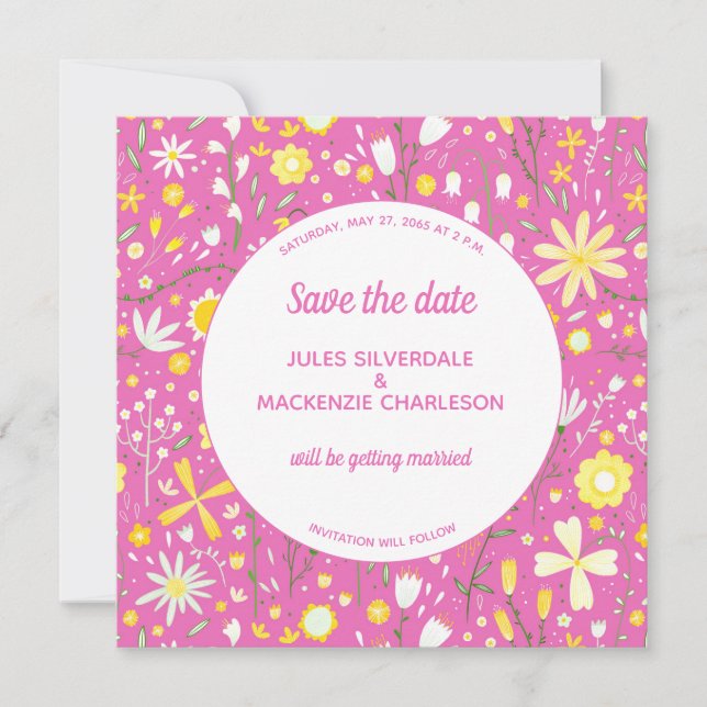 Reserve A Data Casamento Rosa Floral Moderno (Frente)